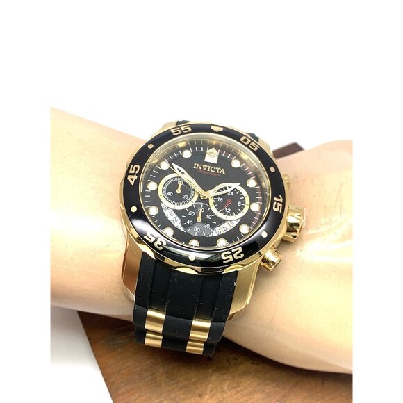 Invicta Men's Watch 6981 Pro Diver Black Dial Gold Tone Chronograph Black Rubber - Picture 6 of 15